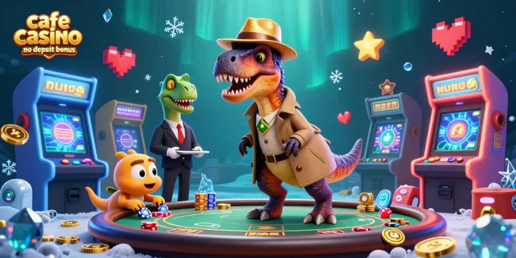 Play and win with cafe casino no deposit bonus at an exciting blackjack table with animated characters