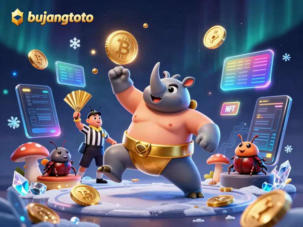 Experience the excitement of bujangtoto as a cartoon beetle champion showcases a powerful victory with coins flying.