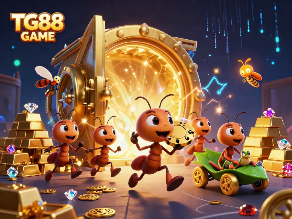 Experience thrilling gameplay at TG88 GAME with giant poker chip heist in a magical casino world.