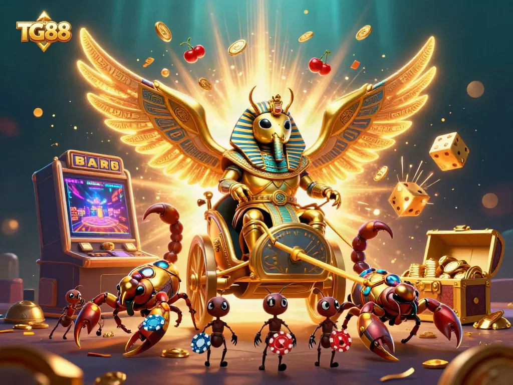 Experience the thrilling world of TG88 with a vibrant 3D casino illustration showcasing excitement and gameplay.