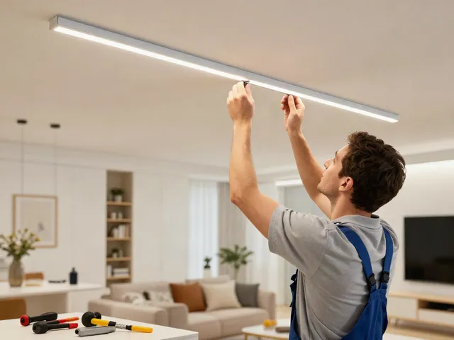 Instalare sina magnetica aplicata de către un profesionist în servicii locale, oferind iluminat modern și elegant.