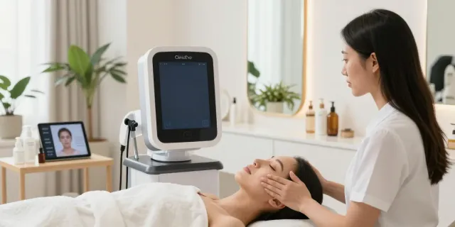 Woman reviewing alternatives to QOVES in a professional wellness studio.