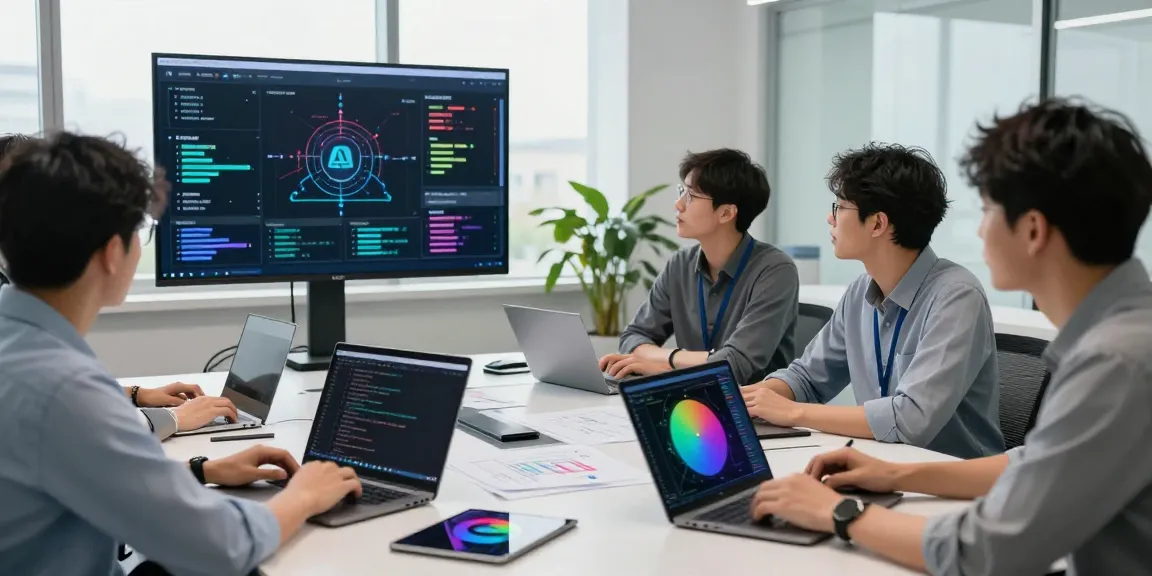 Data engineers exploring AI tokens and infrastructure analytics in a modern office.