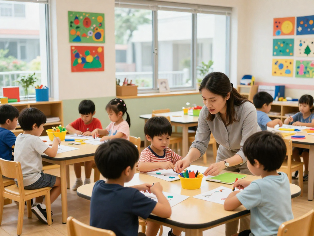 Best preschool Singapore scene with children engaging in interactive learning activities.