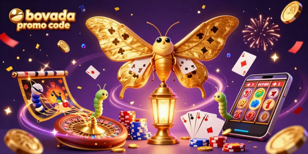 Activate your Bovada promo code to unlock casino bonuses with epic golden wins, playing cards, and vibrant visuals.