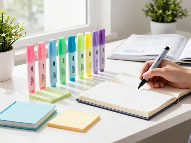 Highlighter pen supplier showcasing colorful pastel highlighters on a workspace.